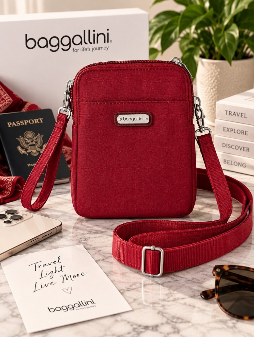 Baggallini RFID Crossbody Wristlet Red Phone Wallet Travel Bag NWT